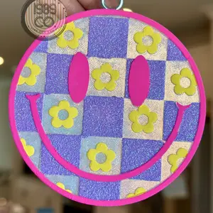 Checkered floral smiley  car freshie