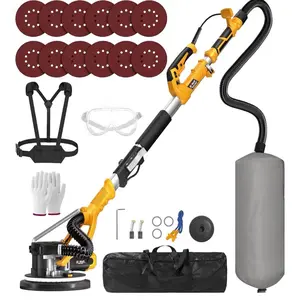 GEVEELIFE Drywall Sander 880W 7.33A Electric with Vacuum Dust Collector 5 Speed 1000-2100RPM LED Light Foldable Handle 12 Discs