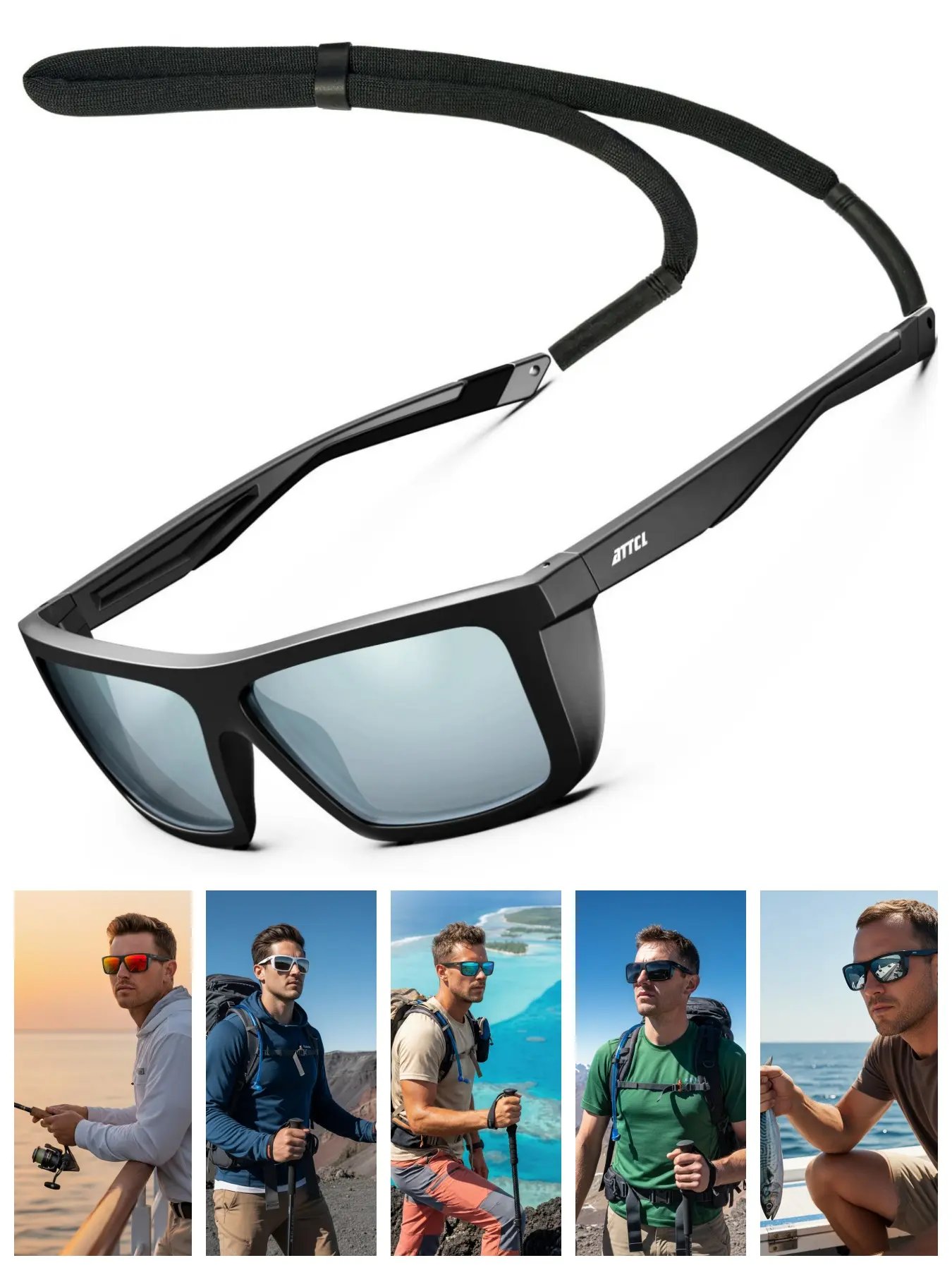 Ultra-Light Men's Polarized Sports Sunglasses, Lightweight Sports Sunglasses, UV400 Protection UVA/UVB Blocking HD TAC Lenses Non-Slip Temples with Sunglass Strap, Microfiber Cleaning Cloth & Sunglasses Case for Driving, Running, Hiking