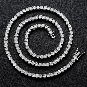 [ICE HUE]18K Gold Vacuum Plated Silver with 5A+ Sri Lanka  Moissanite 3mm Tennis Necklace Miami Italy Mexico & Micro Inspired for Women & Men Luxury Jewelry,Daily Wear,Casual Fashion,Gift Idea,Chicano,Classic,Hip Hop,Simple,Sporty Style