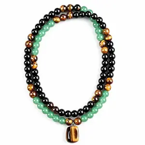 Wealth Necklace Green Aventurine & Tiger Eye 72cm Elastic Beaded Long Necklace for Money Attraction & Prosperity Natural Stone Pendant Long Beaded Elastic Necklace for Women Moonstone Crystals Malachite