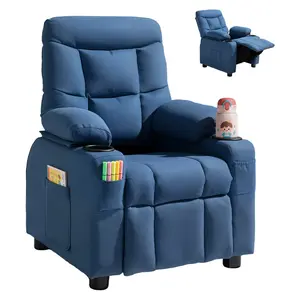 VEVOR Kids Reclining Chair,  , Toddler Recliner with Cup Holders and Pockets, 107° to 126° Adjustable Backrest, Breathable Polyester Fabric Recliner Couch with Footrest, for Boys & Girls, Children(Blue)