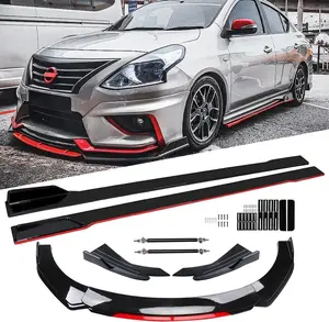 Black & Red Universal "  " Adjustable Car Front Bumper Lip Splitter Chin Spoiler Body Kit with ."Side Skirt Extension Rocker Panel and Rear Bumper Lip Diffuser Compatible Most Vehicle