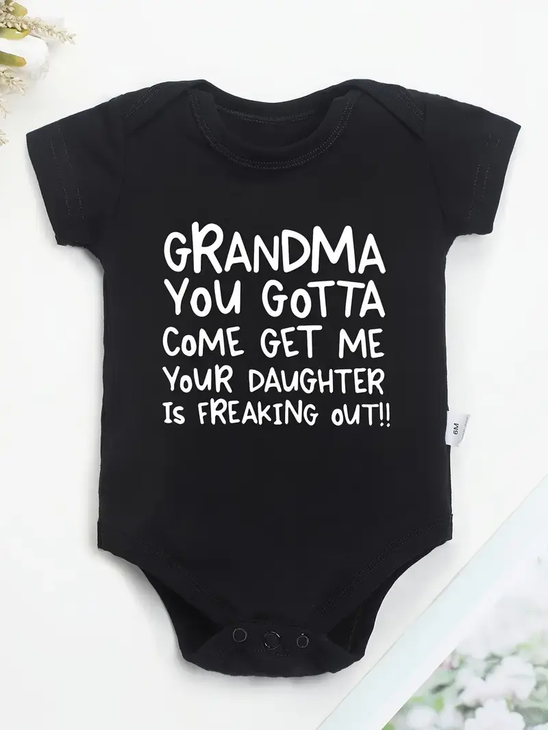 100% Cotton Unisex Fitted Basic Baby Bodysuit - 'Grandma Come Get Me' Funny Slogan, Crew Neck, Expandable Shoulders, Tagless Design, Snap Buttons, Strong Snaps Make Diaper Swaps Simple, Easy Diaper Changes, Slogan Print, 6 - 9 Months, 6-9M, Above The Knee