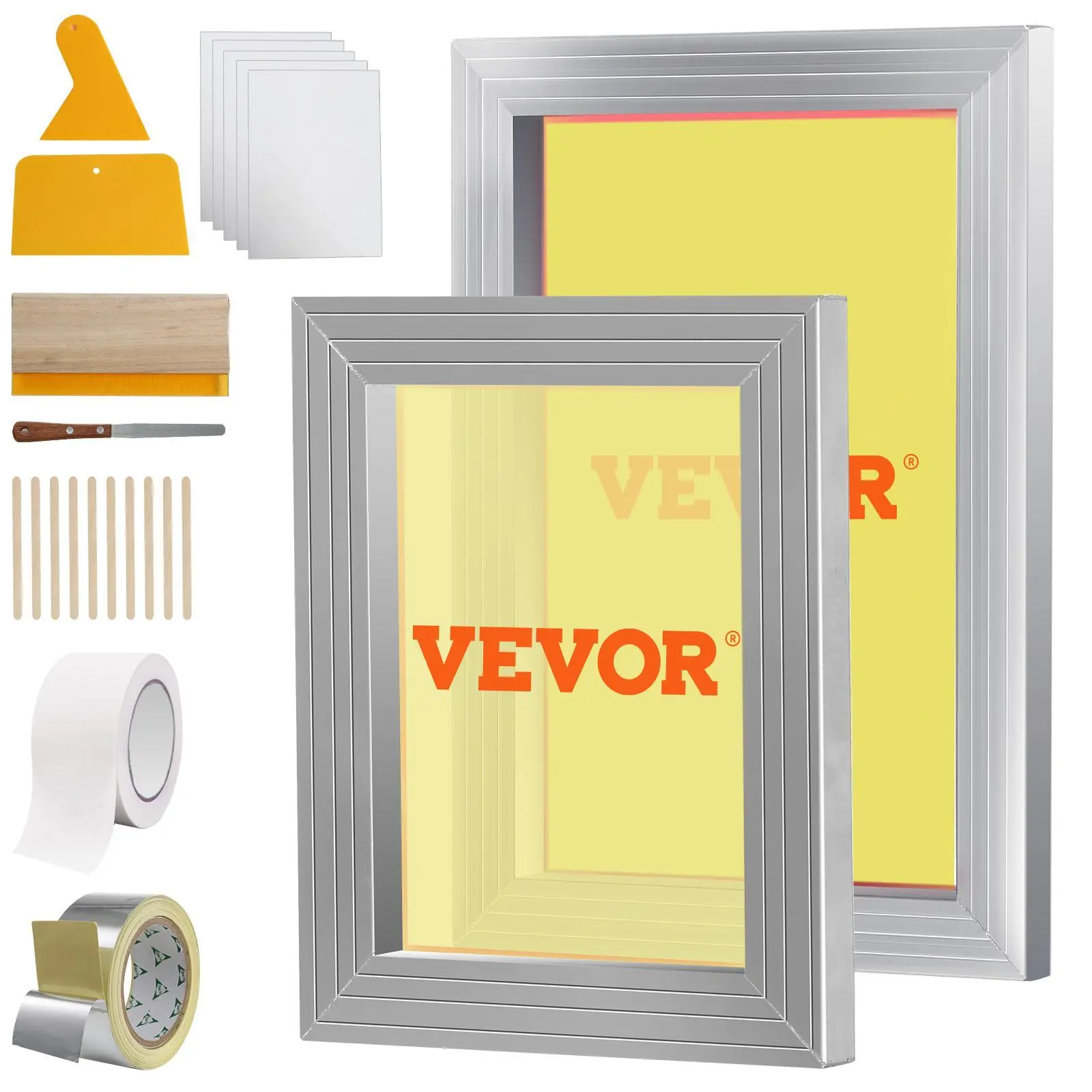 【Summerfinds】VEVOR Screen Printing Kit, 2 Pieces Aluminum Silk Screen Printing Frames 8x10/10x14in 110 Count Mesh, 2 Tapes and Screen Printing Squeegees and Transparency Films for T-shirts DIY Printing