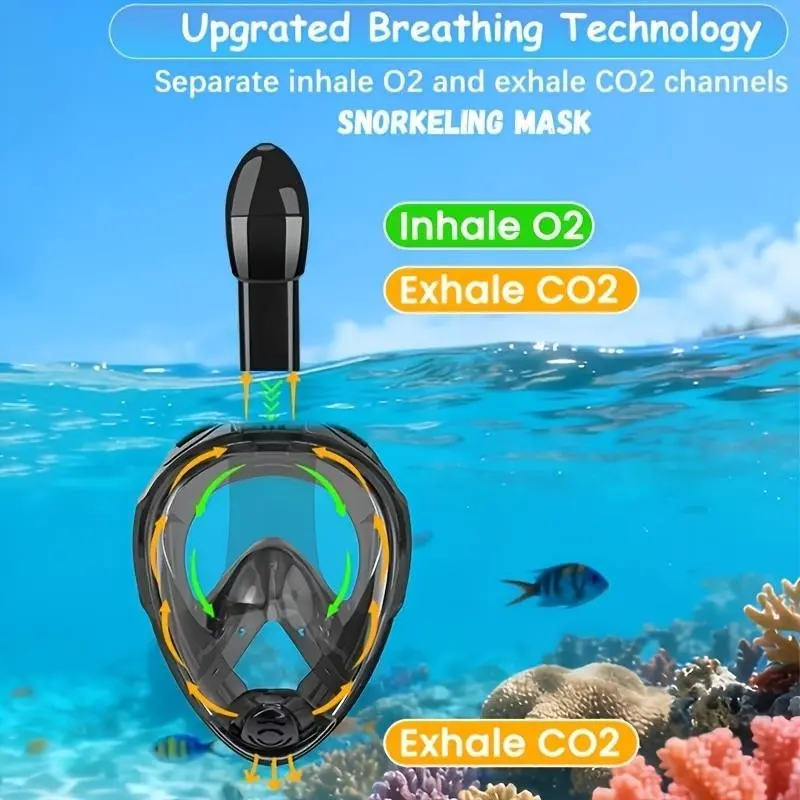 Professional Freediving Mask Set, Anti-Leak Full Dry Full Face Snorkel Mask, Outdoor Snorkeling Gear