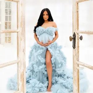 Pregnancy dress elegant pregnant woman evening dress robe one shoulder long transparent bride pregnancy tulle skirt fashion personality show bellyGift