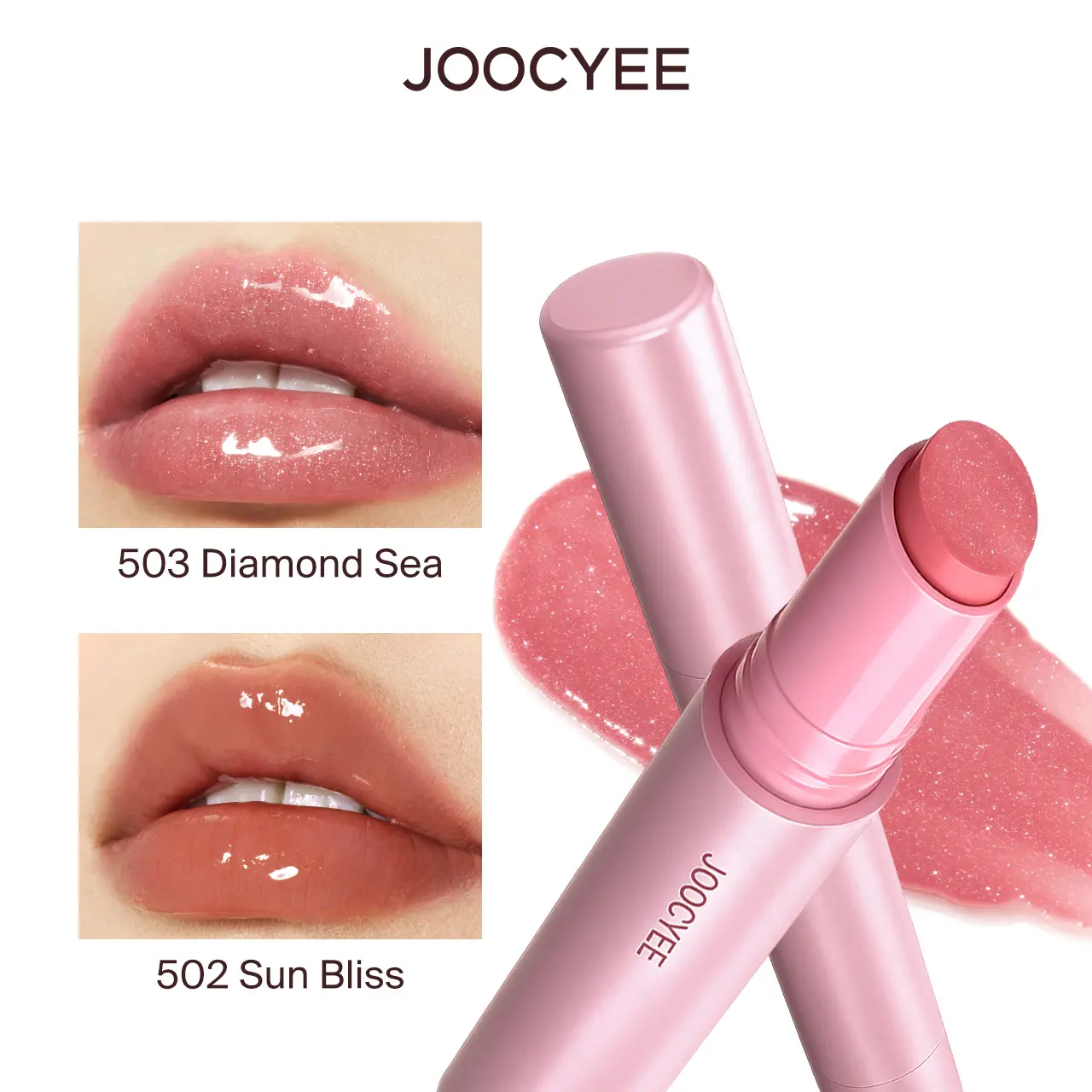 JOOCYEE 2.0 Glossy Rouge Lip Balm - Glass Shine, 0.106oz (3g), #500 Pink Ocean, Hydrates, Blend-Friendly, Transfer-Resistant, 8H Ice Film Color Lock, Camping Essentials, Lip Tint for All Skin Types, Contains Neither Harmful Additives, Moisturizing