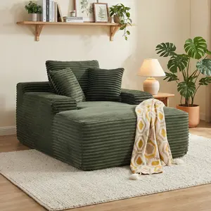 67" Chaise Lounge Chair 9.9'' Wide Armrest Indoor Corduroy Oversized Sleeper Sofa for Living Room Deep Seat Lounge with Three Soft Pillows Convertible Bonelesscouches Compression Sofa Bed Black No Assembly Required