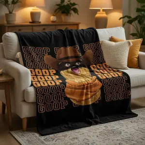 Goop Goop Cowboy Peanut Viral Meme Black Background Print Flannel Blanket Cooling Blanket Homegoods Soft Cozy For Bedroom Living Room Sofa For Meme Lovers Western Fans Perfect Gift