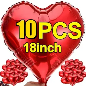 10pcs 18 Inch Peach Heart Aluminum Film Balloons, Valentine's Day Birthday Inflatable Prop, Memorial Day Heart Decoration, Party Scene Decor, Heart Shaped Balloons