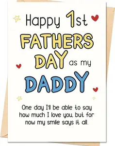 Fathers Day Card,First Fathers Day Card Gifts for New Dad,Happy 1st Father's Day Cards Gift for New Dad Daddy Husband,Funny 1st Father's Day Cards Decorations from Baby Daughter Son