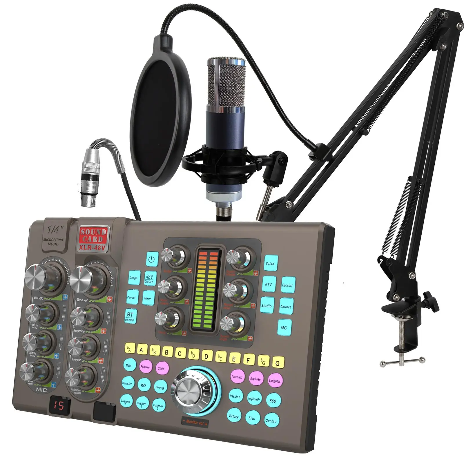 Hosabely SK80 Portable Soundcard - Electronic Audio Interface for Phone/PC, Studio Setup, Live Stream, Multi-Voice FX, Auto Noise Cancel, Singing Mixer, Audio Out Mini Jack