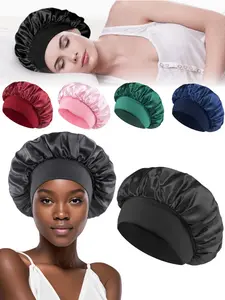 [Ship from USA] Women's Solid Color Silk Satin Nightcap - Soft Wide Elastic Band, Breathable Hair Care Cap for Curly Hair, All-Season Daily Use, Back to School Essential