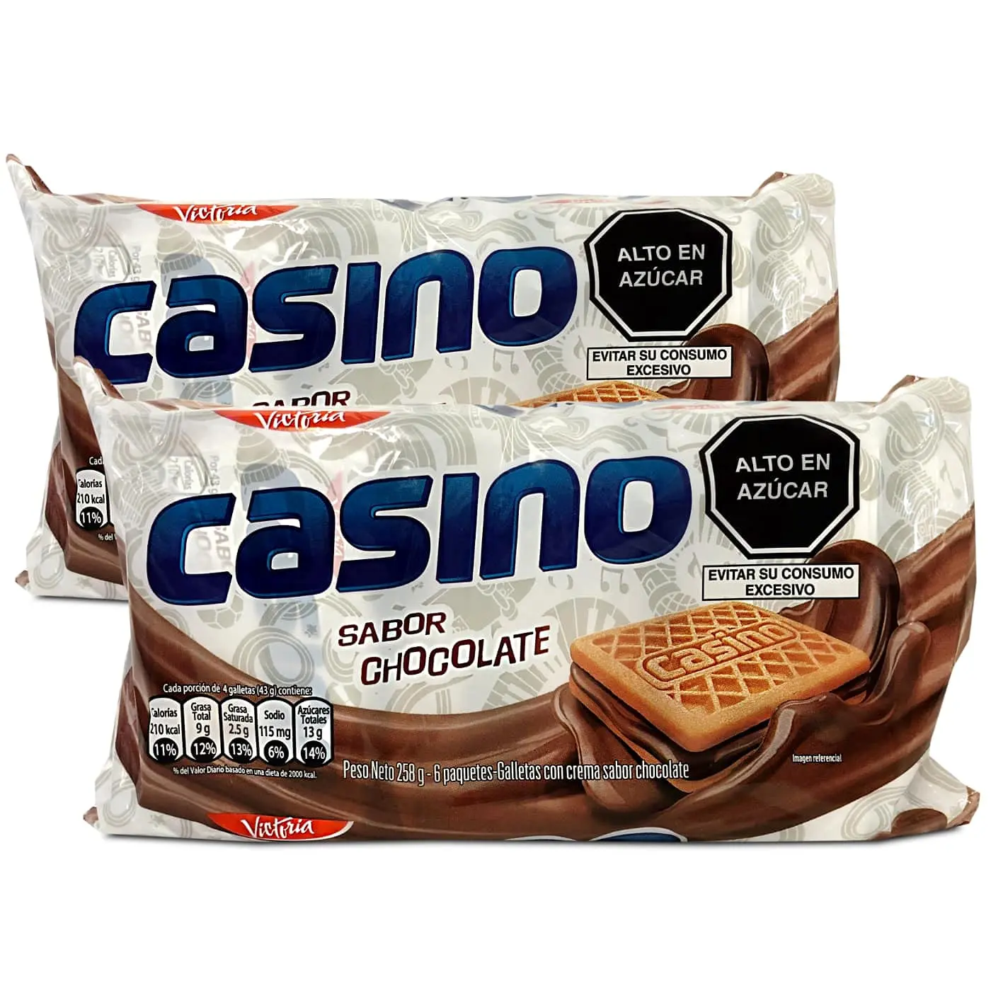 VICTORIA Casino Biscuit Cookie 2-Pack - Peruvian Galletas with Cream, High-Sugar, 258g Snacks