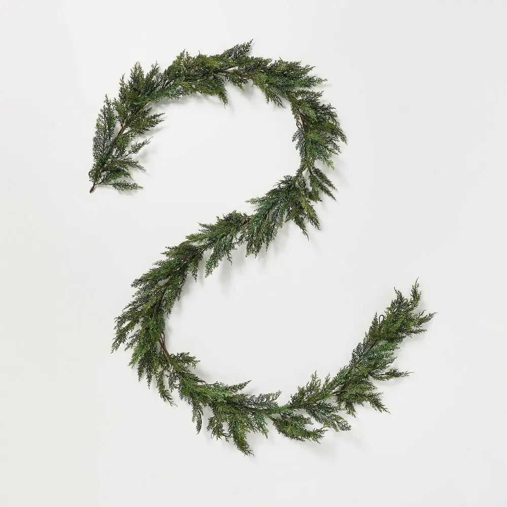 12' Plastic Cypress Garland Decor - Hearth & Hand with Magnolia, Christmas Wall & Hearth Festive Decoration