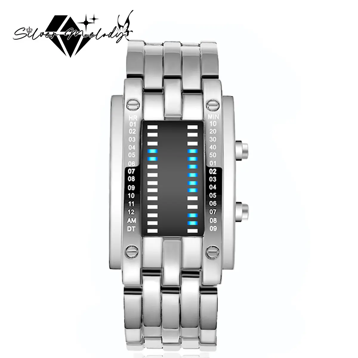 Men's Modern Binary Wristwatch, Sporty Waterproof Digital Watch with a Square Face, Blue LED Backlight and Black Bracelet, Modern Fashionable Wristwatch, Sporty Waterproof Watch, Blue Face Wrist Watches