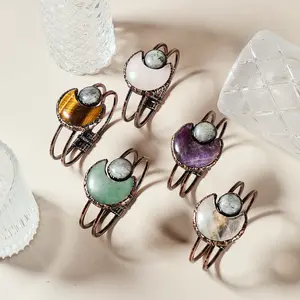 Boho Style Sun and Moon Crystal Jewelry Bracelet with Amethyst Tiger Eye Aurora Crystal Unique Design for Daily Wear Festival Gift for Her Mom Friend Enhance Positivity Balance Energy Ideal for Birthday Christmas energy balance