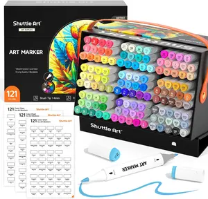 Shuttle Art-24/89/121 Colors Dual Tip Alcohol Based Art Markers, 88/120 Colors plus 1 Blender Permanent Marker with Case Perfect for Coloring Books Sketching Card Making