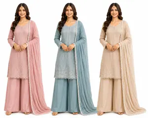 Elegant Embroidered 3-Piece Pakistani Shalwar Kameez Set | Premium Chiffon Dupatta | Party & Wedding Wear