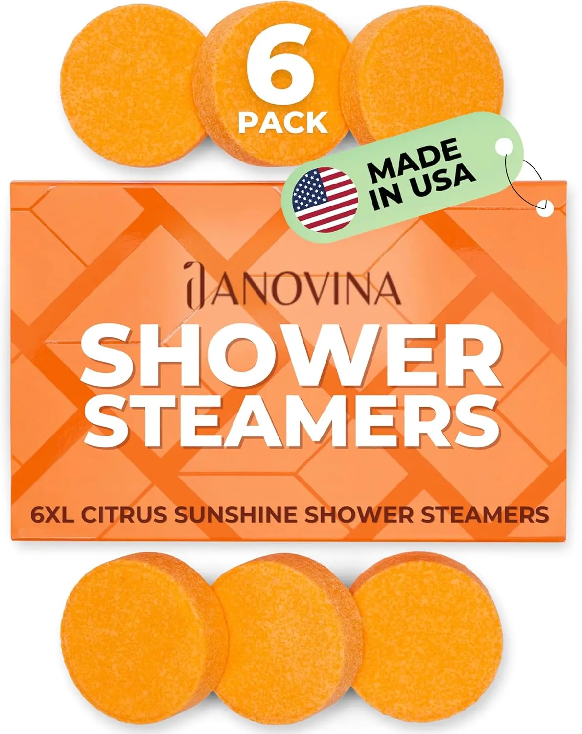 Anovina 6XL Citrus Shower Steamers Gift Box - Lemon Grass Shower Bombs Aromatherapy, Orange Lemon Shower Tablets Gifts for Women and Men. Mothers Day Gift