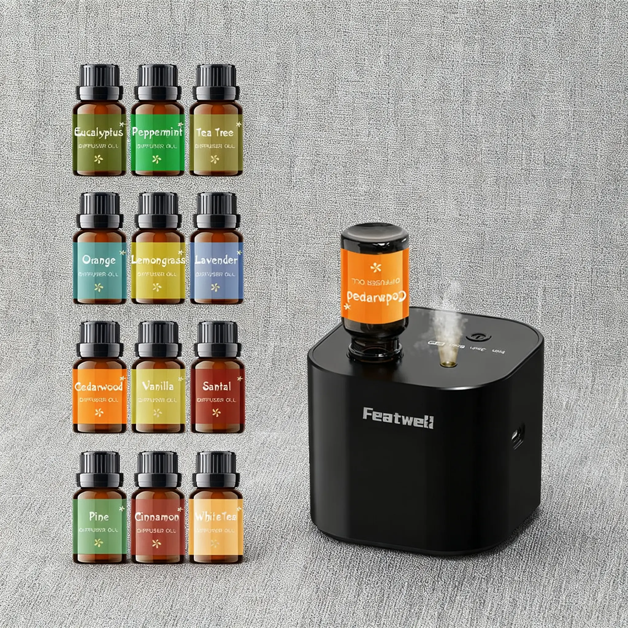 Featwell Waterless Aromatherapy Diffuser - 3 Spray Modes, Mini Portable Fragrance Machine, Adjustable Airflow & Automatic Power Off Diffuser Aromatherapy Machine Gift Set for Home, Bedroom, Aromatherapy Diffusers, Adjustable Airflow Aromatherapy Machine