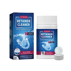 Retainer Clean Tablets - Fast Stain Removal & Odor Eliminator, Safe for Aligners, 100 tablets, Lab-Tested, Removes Plaque & Tartar, Ideal for Denture Cleaning, Braces, Invisalign, Sports Mouthguards