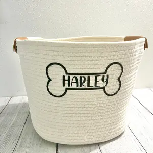 Custom Dog Bone Pet Name Rope Toy Basket | Personalized Dog Toy Basket | Pet Toy Box | Dog Toy Storage | Gifts for Dogs | Dog Birthday Organiser