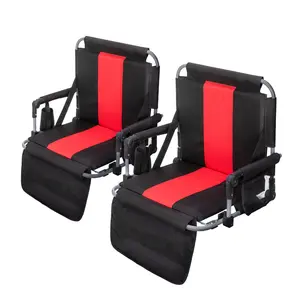 [live]Folding Stadium Seat Bleacher Chair with Cup Holder, Mesh Bag and Hide Hooks, Portable Stadium Chair with Back and Cushion