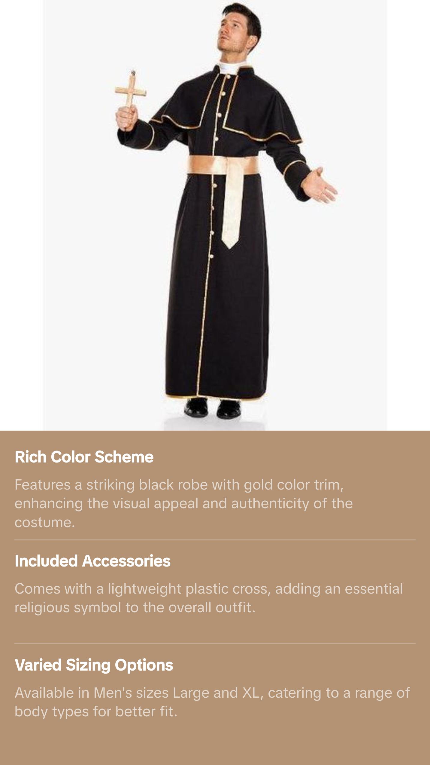 Priest - Religious - Black/Gold - Deluxe Costume - Adult - 2 Sizes
