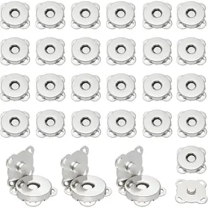 30 Sets 14mm Silver Magnetic Snap Buttons, Sew on Magnetic Snaps for Clothes Bags Purses Fabric DIY Craft