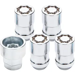 Universal Chrome Wheel Lock Set(M12 x 1.5 Thread Size), 4 Locks / 1 Key, Antitheft Tire Lock Set for Cars