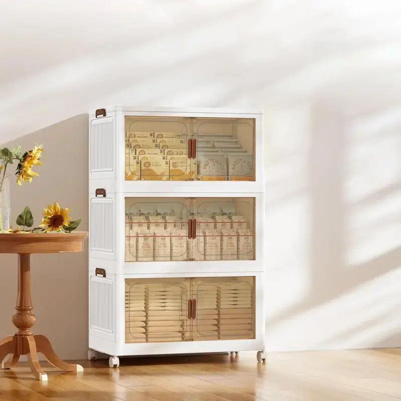 50CM/19.6in 2/3/4/5 Layers Foldable storage box, large double opening storage box, large storage box with lid and wheels, can store clothes, snacks, toys and books, home office outdoor foldable container