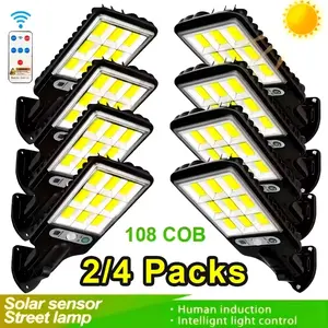 【SummerVibes】2/4 Pack LED Solar Outdoor Street Light, IP44, 108 Leds with Remote Control, Motion Sensor Safety Wall Light with 3 Modes, Suitable for Garden, Street, Deck, Courtyard, Garage, Balcony