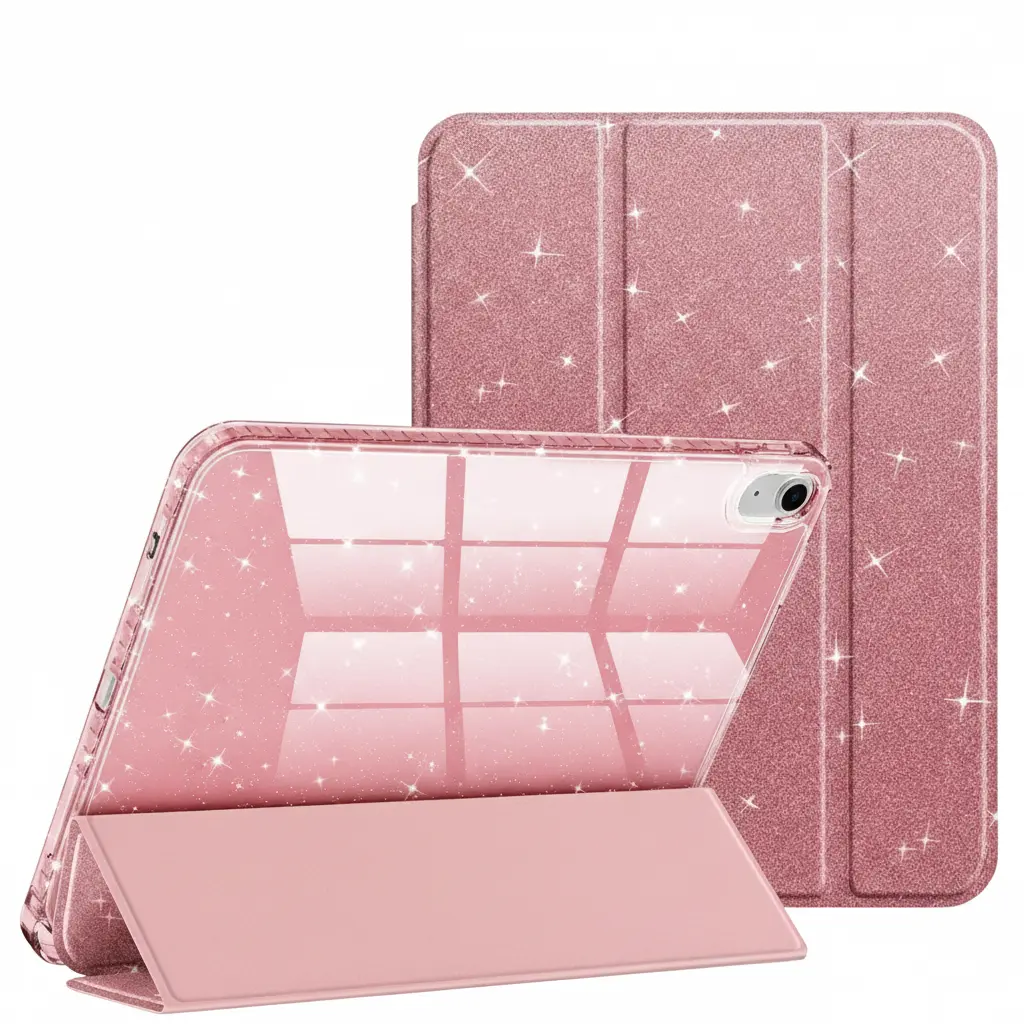 Case for iPad A16 11th Generation 11 Inch 2025 Case, iPad Case 10th Generation 10.9 Inch, Glitter Cute Cover with Clear Sparkly Back, Pencil Holder, for Kids Girls Woman (Rose Pink)