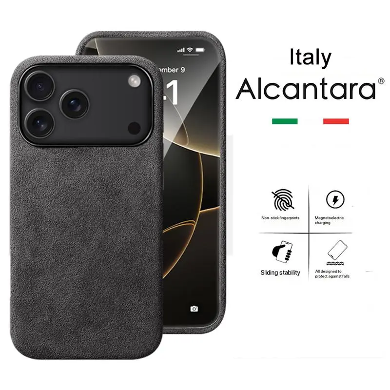 100% Italian Alcantara Magnetic Case for iPhone 17 Pro Max Air Luxury With Magsafe Cover Leather Phone Cases for iPhone 17Pro