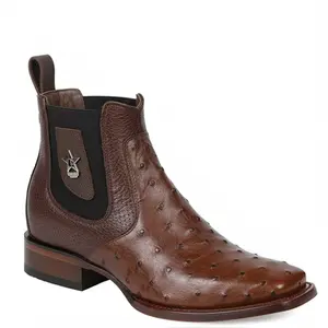 Los Altos Men's Short Brown Square Toe Ostrich Boots