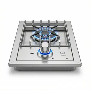 Single Grilling Side Burner, 17,000BTU Liquid Propane Side Burner for Outdoor Kitchen, Convertible to Natural Gas, 304 Stainless Steel Built-in Single Grill Burners with LED for BBQ Grill Island