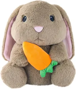 Zrunbo Easter Bunny Plush 9 Inch Floppy Ears Carrot Soft Stuffed Bunny Doll Cute Plush Rabbit Toys for Kids Boys Girls Brown Bunny Doll