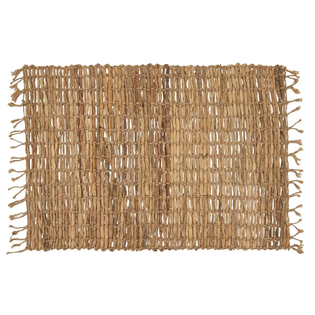 SARO Oblong Tableware Placemats - 4-Piece Set, 14x20 in Natural Fiber Hyacinth Weave, Rustic Look, Tassels Edge, Scratch Guard for Everyday Meals