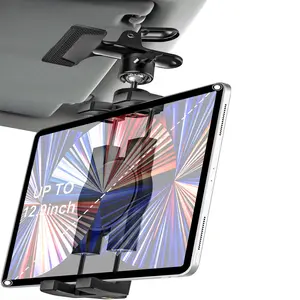 Car Sun Visor Tablet Holder, 360° Rotatable Car Sun Visor Tablet Clip, Universal Steering Wheel Tablet Clip with 1/4 Inch Screws, Compatible with iPad Pro Air Mini, Cell Phones,  4.7-12.9 Inch Devices