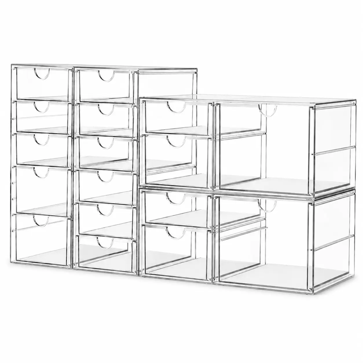Clear Acrylic Makeup Organizer - 17-Drawer Vanity Storage Set (4 Pack) for Cosmetics, Palettes & Beauty Supplies