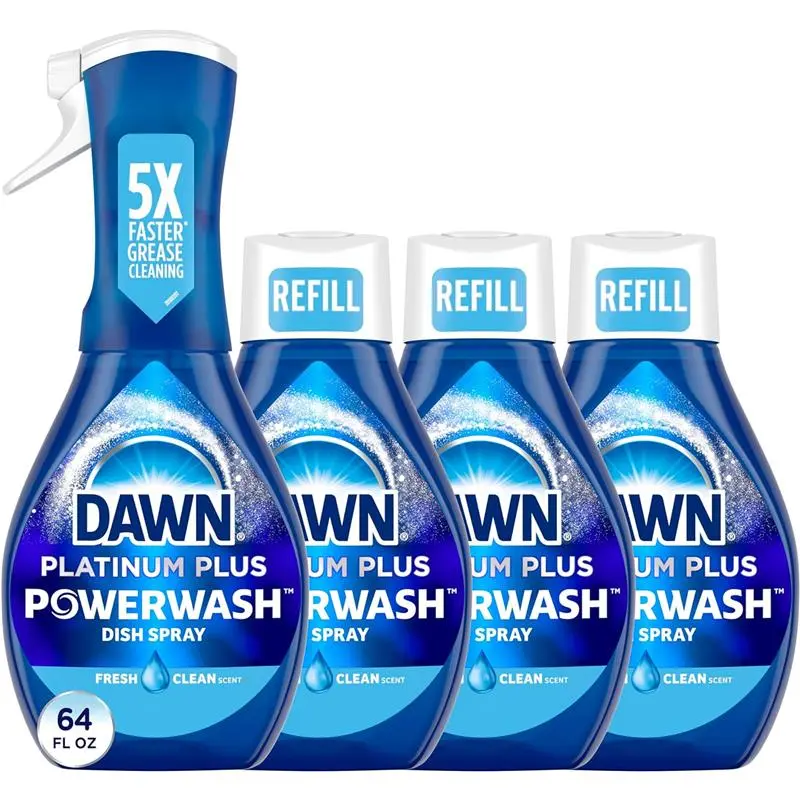 4 Pack 16oz Dish wash Spray Dish Soap Fresh Scent Bundle + 3 Refills