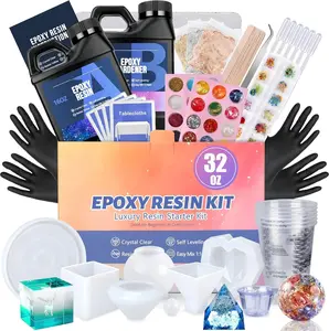 Epoxy  Kit for Beginners,  Kit with Molds, 32OZ Epoxy Kit wiht Dried , Measuring Cups and Resins Supplies