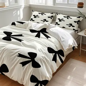 2/3 Pcs black bow tie Themed Print Duvet Cover Set,Bedroom bedding set,Includes 1 Duvet Cover & 1/2 Pillowcase without Filler,soft and comfortable,Multiple styles to choose from