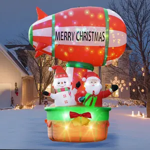 Christmas Inflatable Hot Air Balloon 9FT with Santa Claus Design LED Lights Air Blown for Yard Garden Holiday Display Festive Decoration Set Magical Ornaments