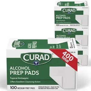 Alcohol Prep Pads (Pack of 4 Boxes) | 400 Pieces of Medium Isopropyl Wipes Individually Wrapped | First Aid Swabs for Cuts & Scrapes | Medical Pads for General Cleansing