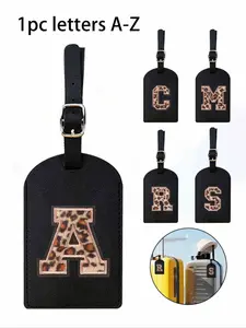 1pc Tsa Approved Initial Luggage Tag, Pu Leather Personalized Leopard Print Initial Letter A-Z Tag, With Privacy Cover Business Card, Letter Travel Backpack Tag, Suitable For Both Men And Women, Travel Backpack, Bag Accessories