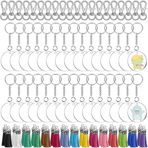 Acrylic Keychain Blanks, 150pcs Clear Blank Keychains Kit Including Acrylic Blanks, Keychain Tassels, Keychain Clips, Key Chain Rings and Jump Rings for Crafting Vinyl Projects DIY Supplies