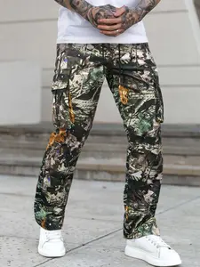 Unisex Regular Fit Camouflage Print Drawstring Waist Cargo Pants, Army Camo Pants, All Purpose Pants, Men's Street Fashion Casual Pocket Trousers For Daily Wear, Fashion Men's Bottoms For All Seasons